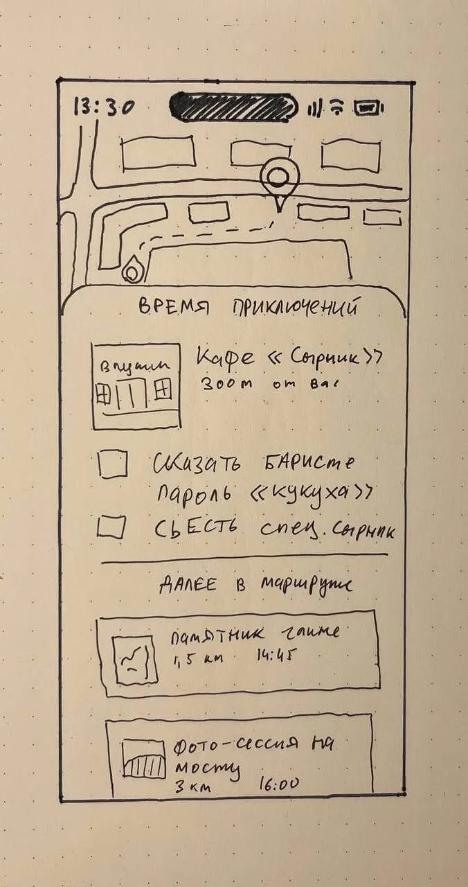 Исходный рукописный набросок интерфейса