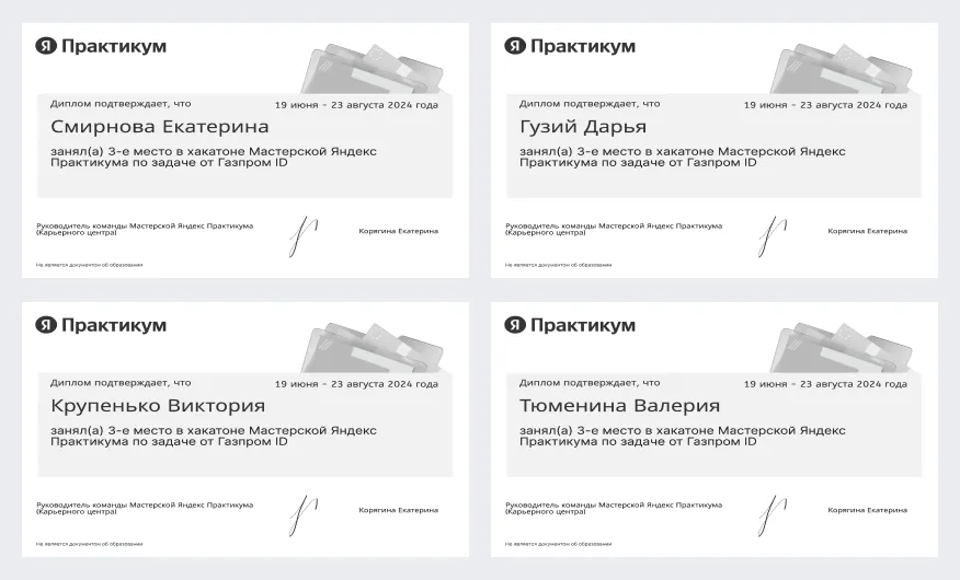 Дипломы команды за 3-е место